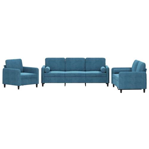 3 personers sofa med puder velour blå