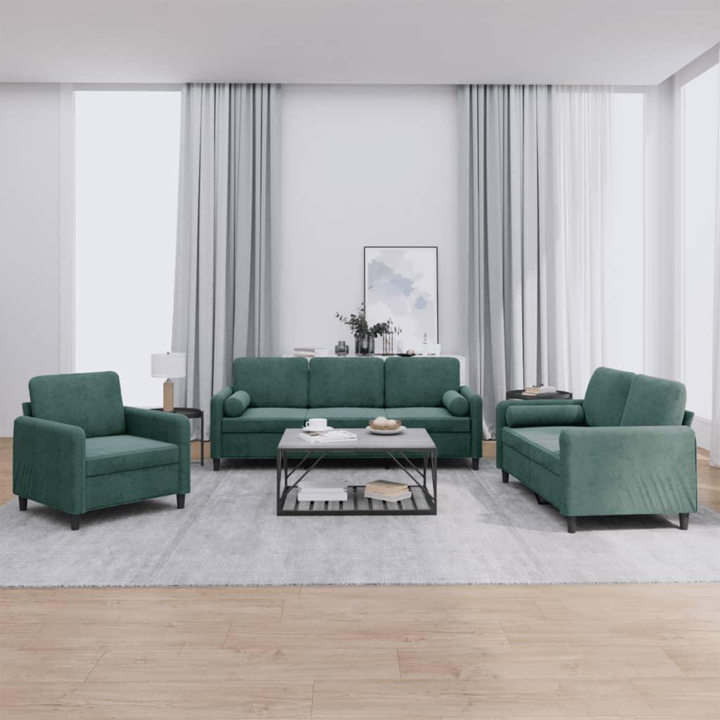 3 personers sofa med puder velour mørkegrøn