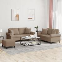 3 personers sofa med puder kunstlæder cappuccinofarvet
