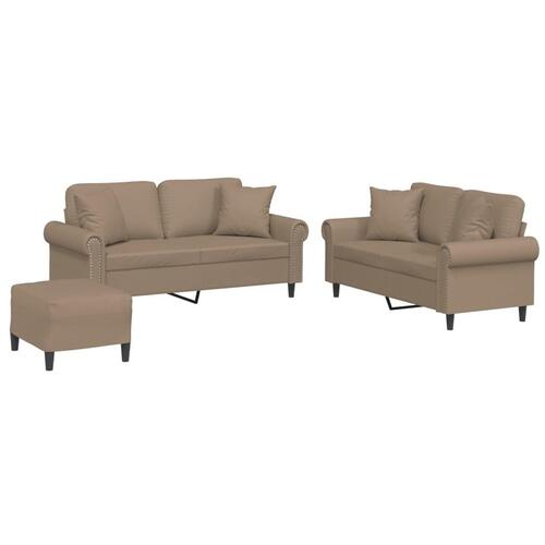 3 personers sofa med puder kunstlæder cappuccinofarvet