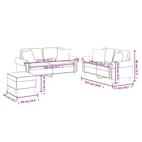 3 personers sofa med puder kunstlæder cappuccinofarvet