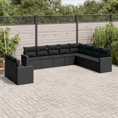 Sofasæt til haven 10 dele med hynder polyrattan sort