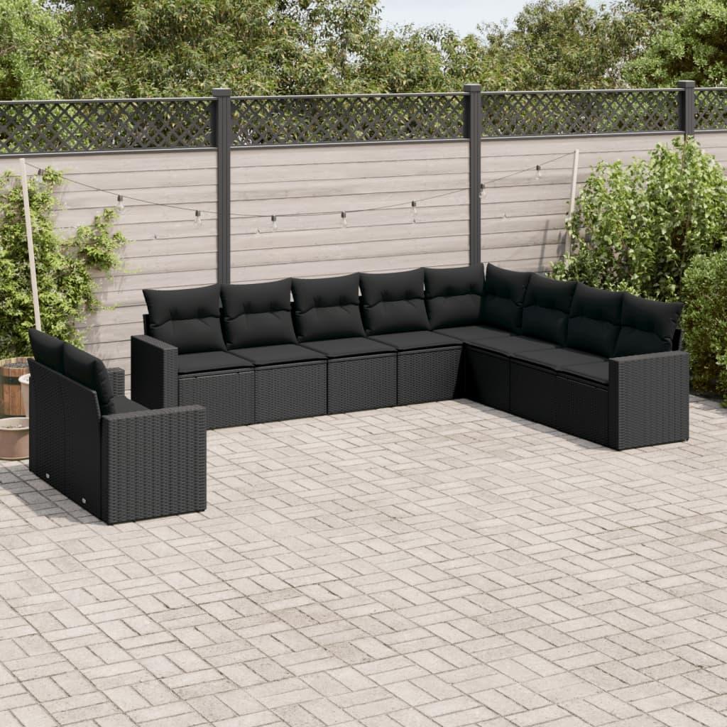 Sofasæt til haven 10 dele med hynder polyrattan sort