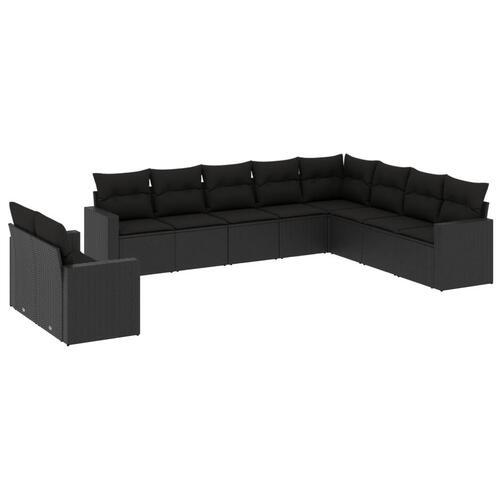 Sofasæt til haven 10 dele med hynder polyrattan sort
