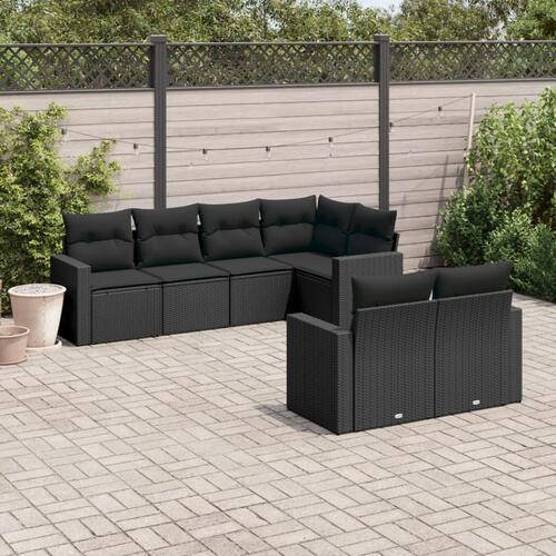 Sofasæt til haven 7 dele med hynder polyrattan sort