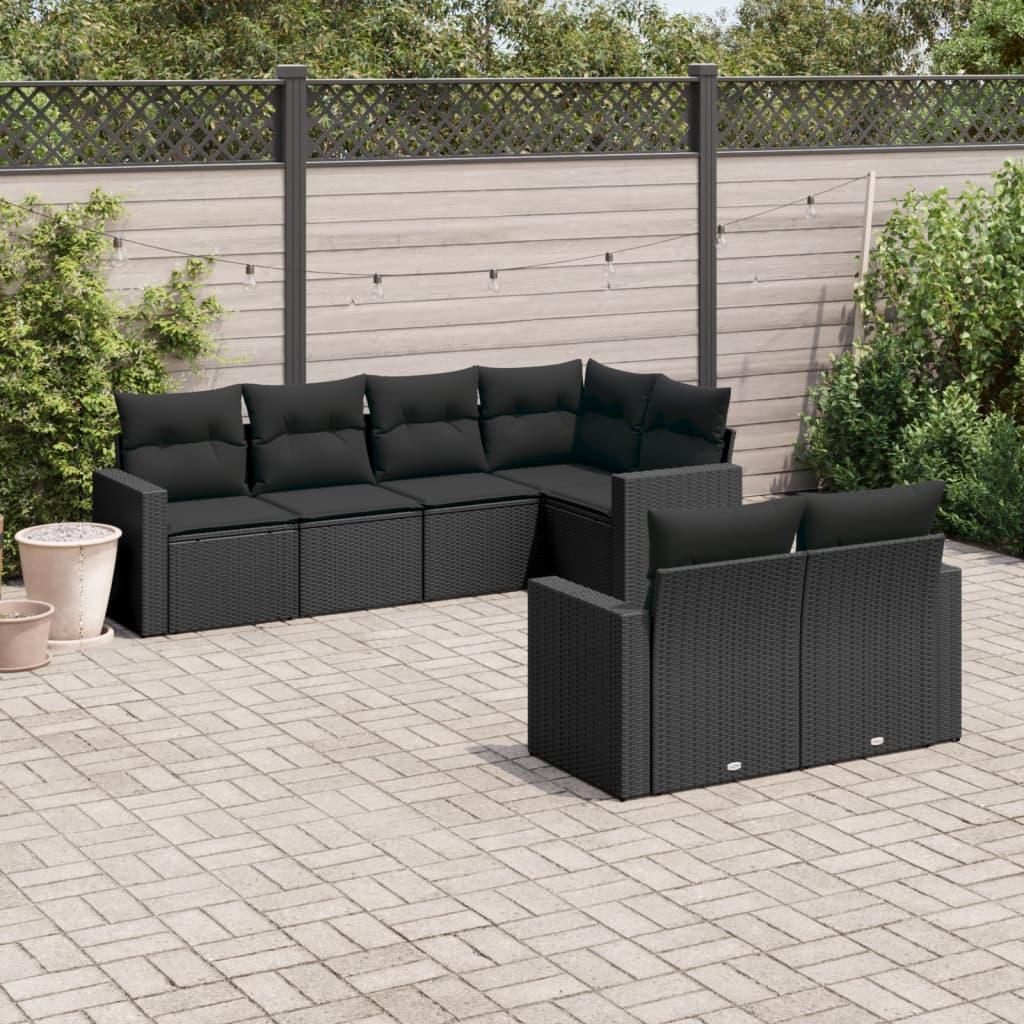 Sofasæt til haven 7 dele med hynder polyrattan sort