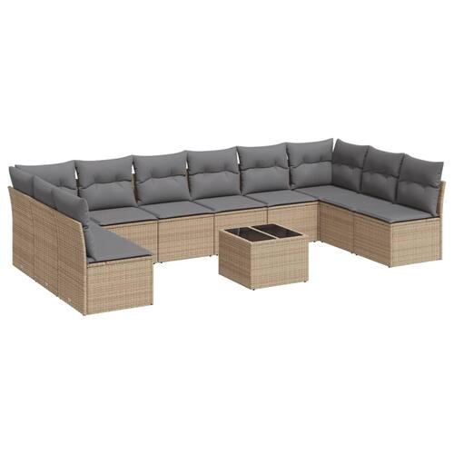 Sofasæt til haven 11 dele med hynder polyrattan beige