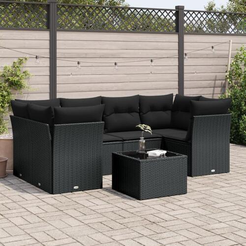 Sofasæt til haven 7 dele med hynder polyrattan sort