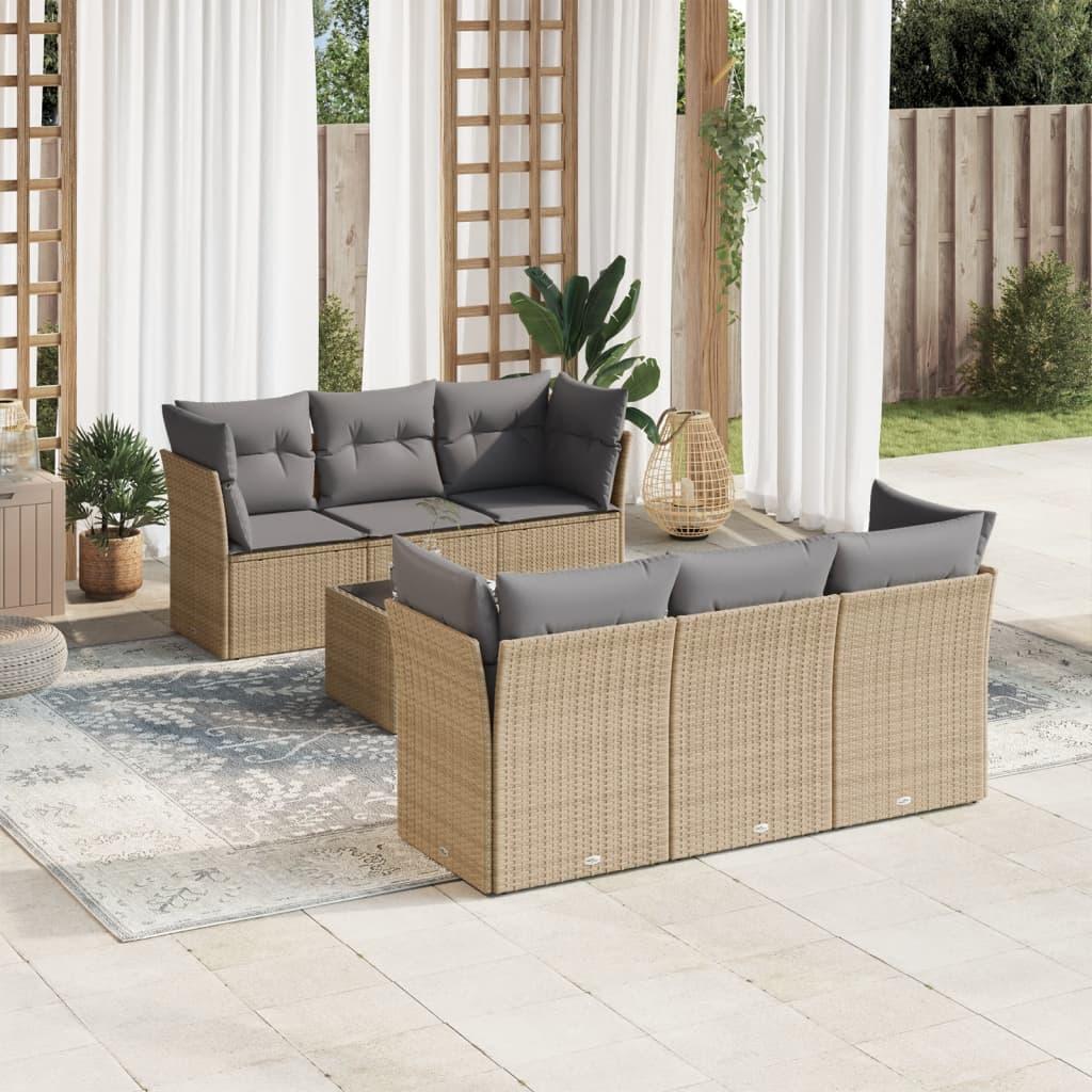 Sofasæt til haven 7 dele med hynder polyrattan beige