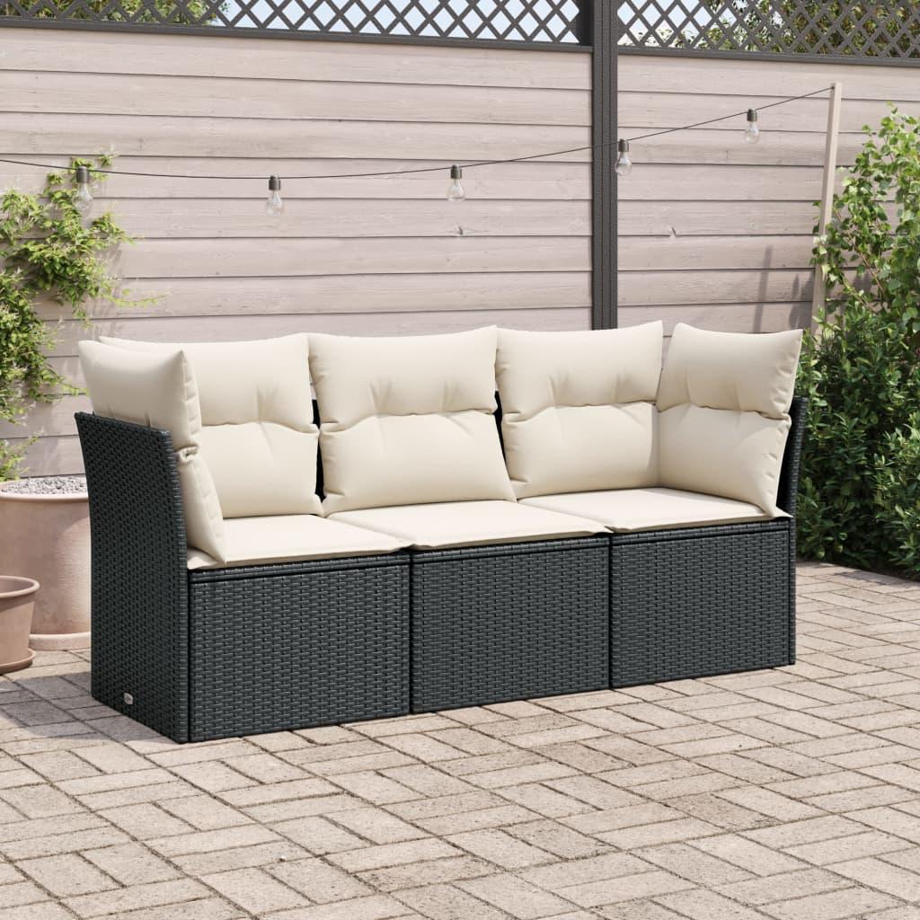 Sofasæt til haven 3 dele med hynder polyrattan sort billede