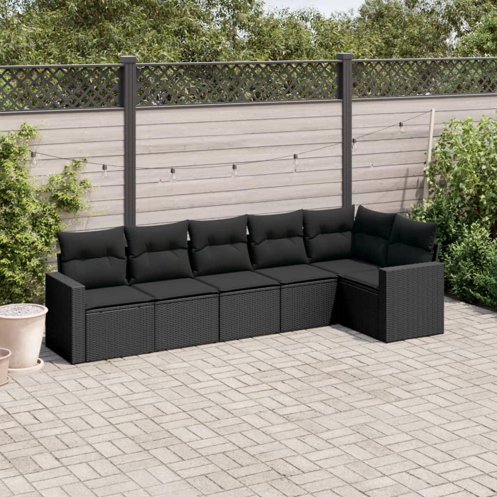 Sofasæt til haven 6 dele med hynder polyrattan sort
