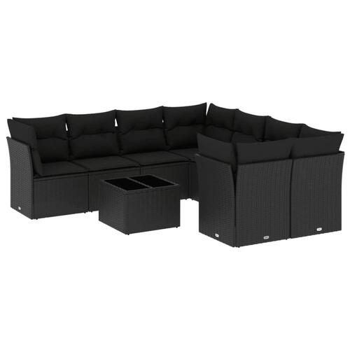 Sofasæt til haven 9 dele med hynder polyrattan sort
