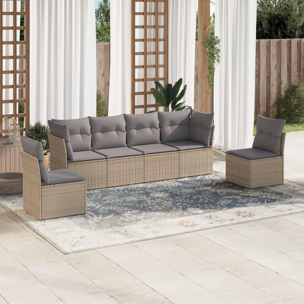 Sofasæt til haven 6 dele med hynder polyrattan beige