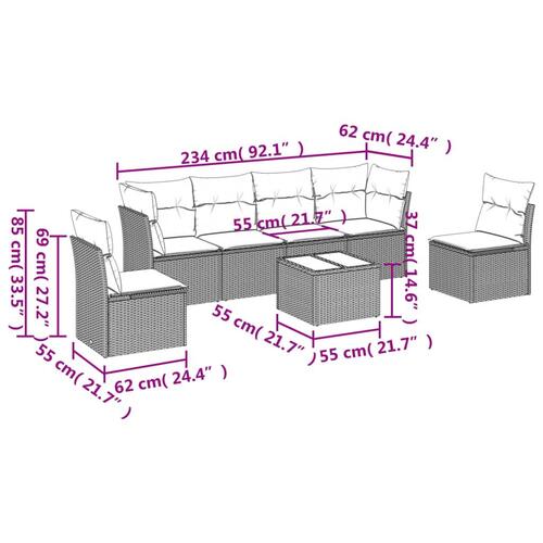 Sofasæt til haven 7 dele med hynder polyrattan sort