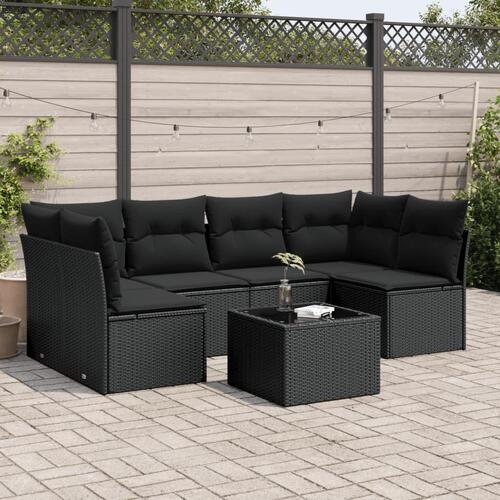 Sofasæt til haven 7 dele med hynder polyrattan sort