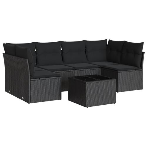 Sofasæt til haven 7 dele med hynder polyrattan sort