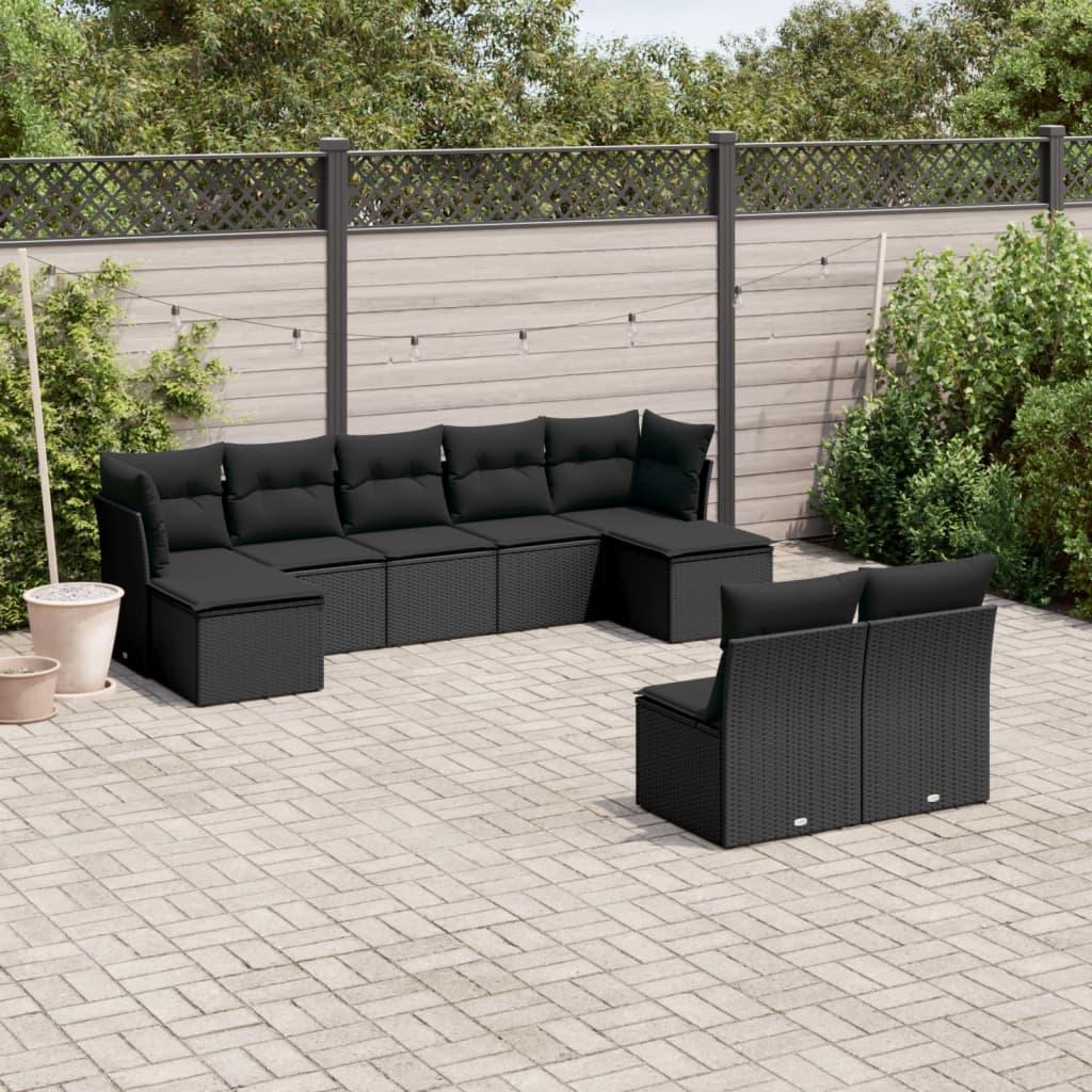 Sofasæt til haven 9 dele med hynder polyrattan sort