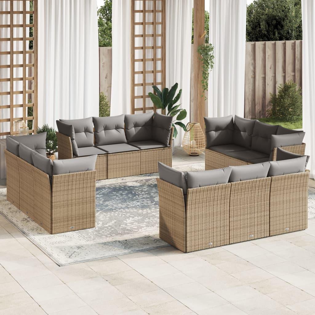 Sofasæt til haven 12 dele med hynder polyrattan beige billede