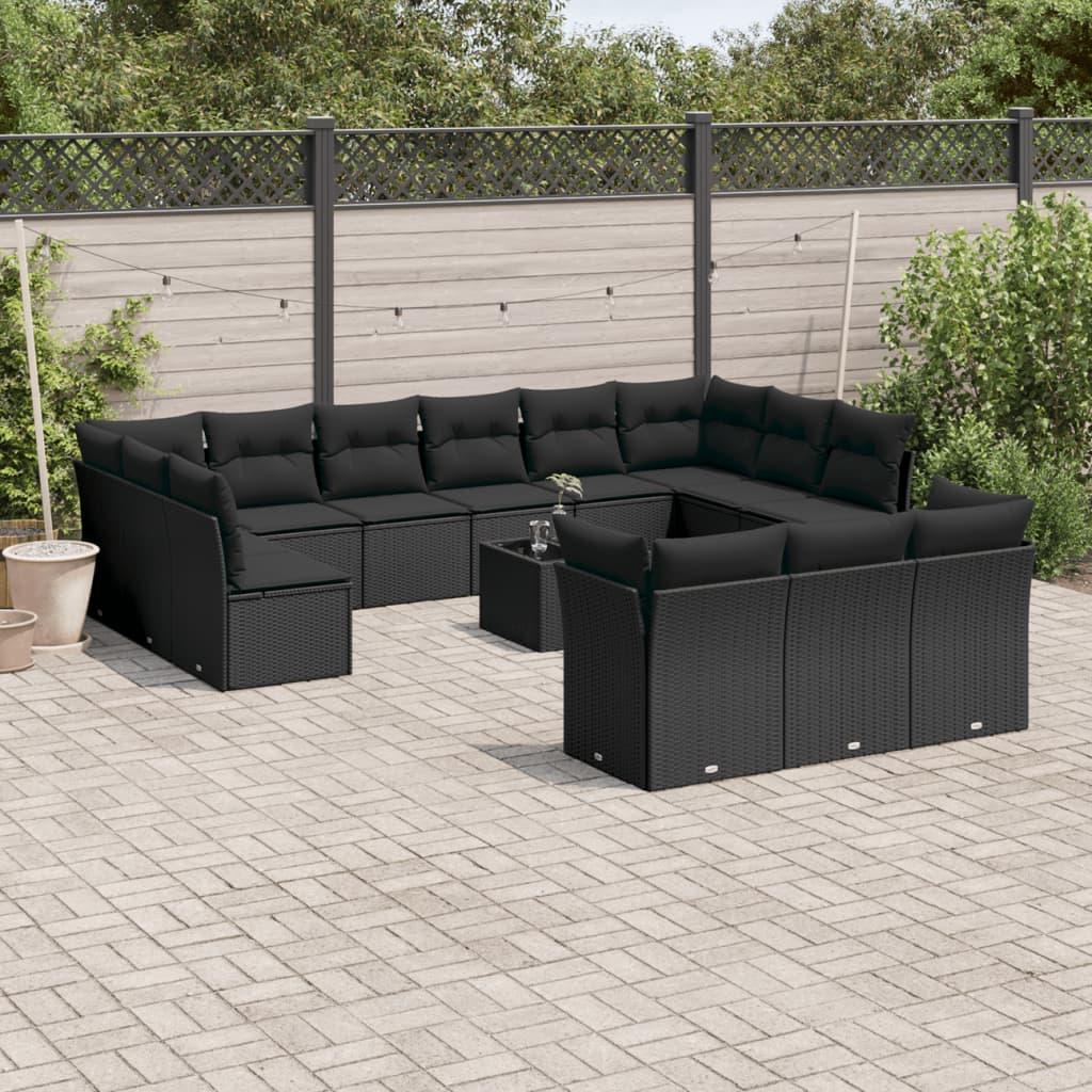 Sofasæt til haven 14 dele med hynder polyrattan sort