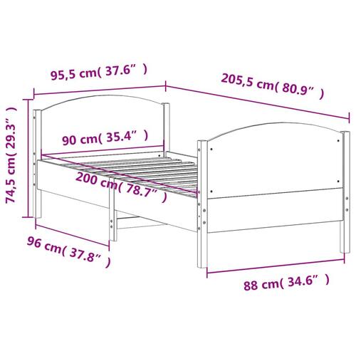 Sengeramme med sengegavl 90x200 cm massivt fyrretræ