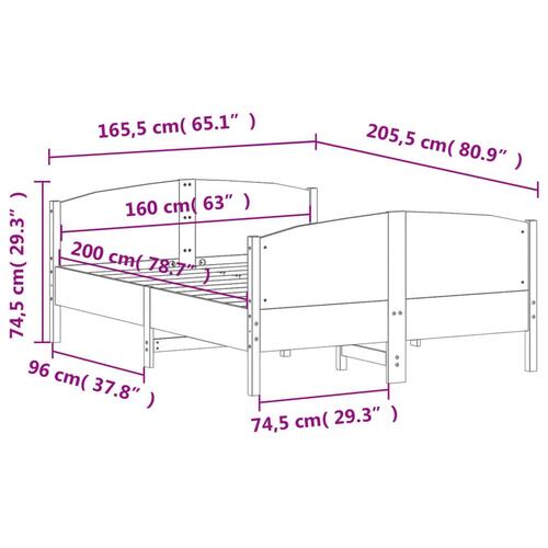 Sengeramme uden madras 160x200 cm massivt fyrretræ hvid