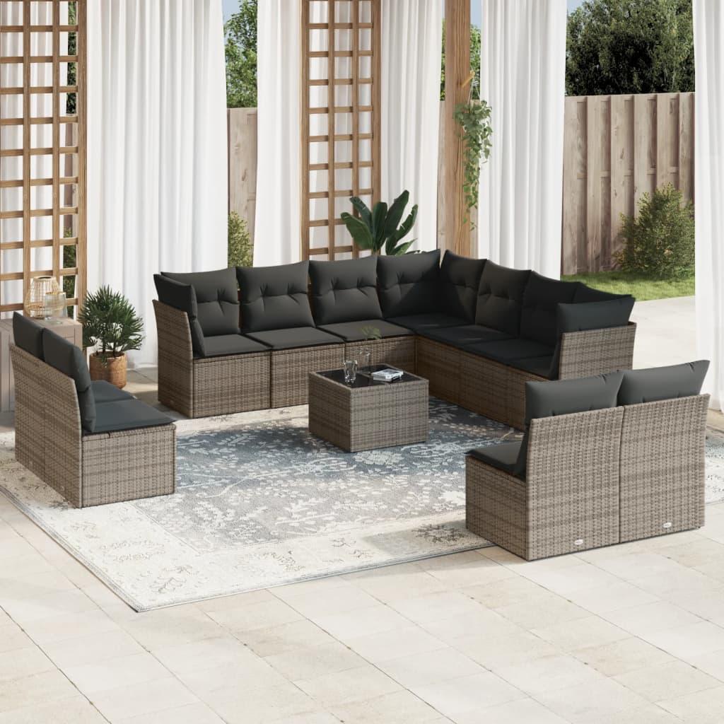 Sofasæt til haven 12 dele med hynder polyrattan grå