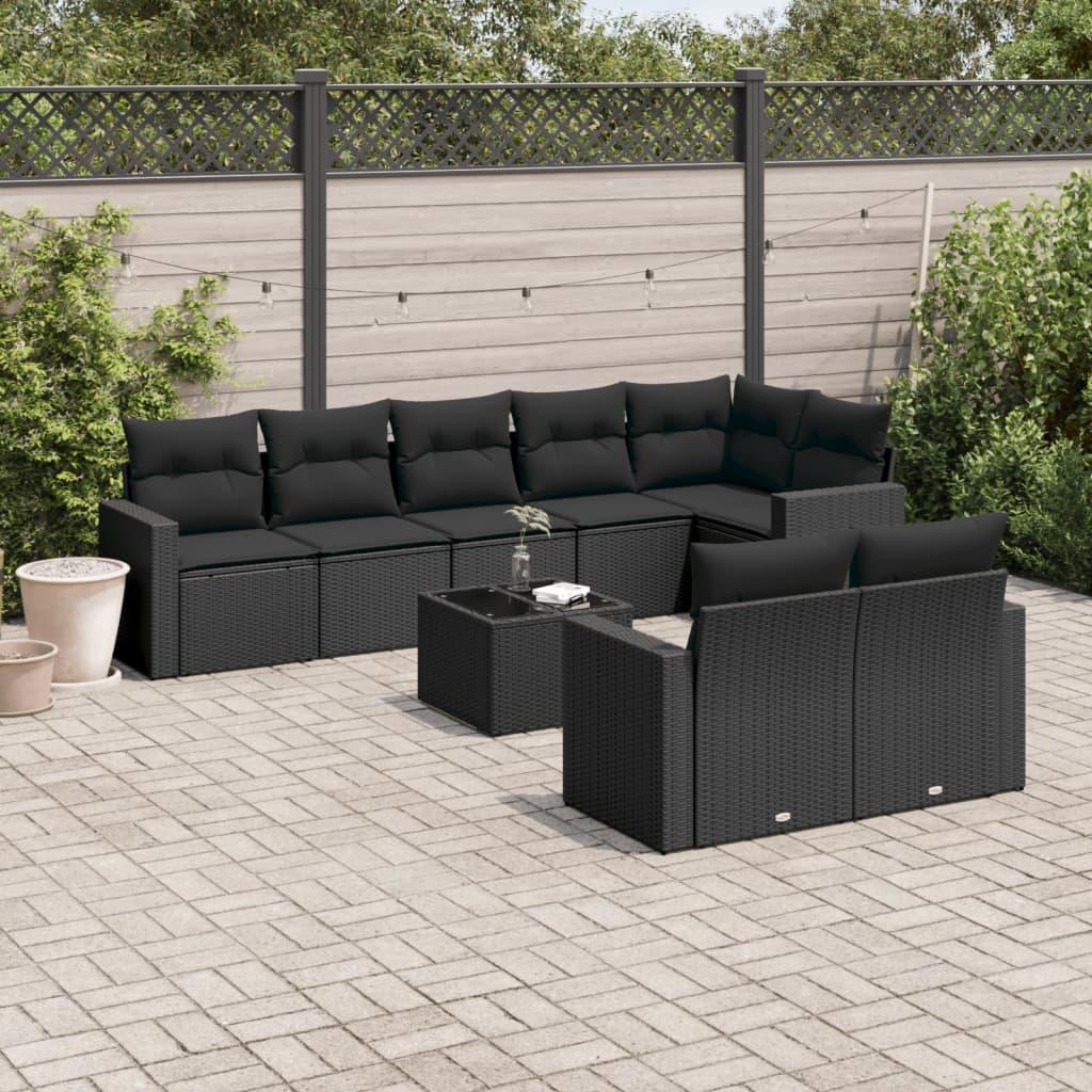 Sofasæt til haven 9 dele med hynder polyrattan sort