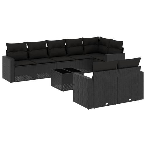 Sofasæt til haven 9 dele med hynder polyrattan sort