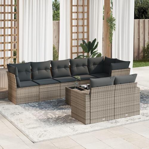 Sofasæt til haven 9 dele med hynder polyrattan grå