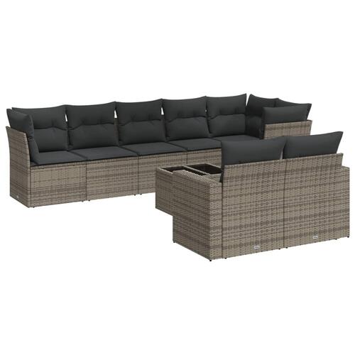 Sofasæt til haven 9 dele med hynder polyrattan grå