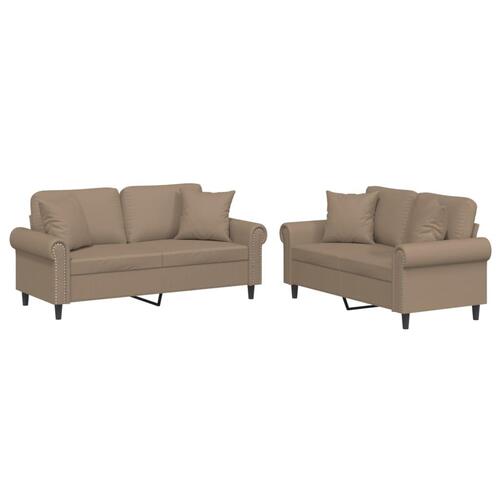 2 personers sofa med puder kunstlæder cappuccinofarvet