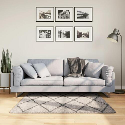 Shaggy gulvtæppe PAMPLONA 120x120 cm høj luv beige antracitgrå