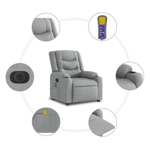 Elektrisk massagestol med løftefunktion stof lysegrå