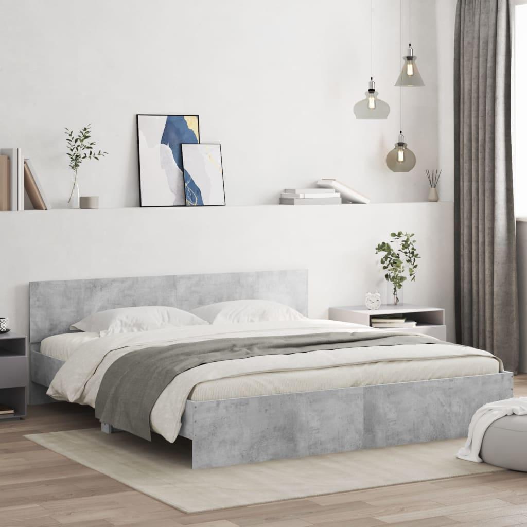 Sengeramme med sengegavl 180x200 cm betongrå billede