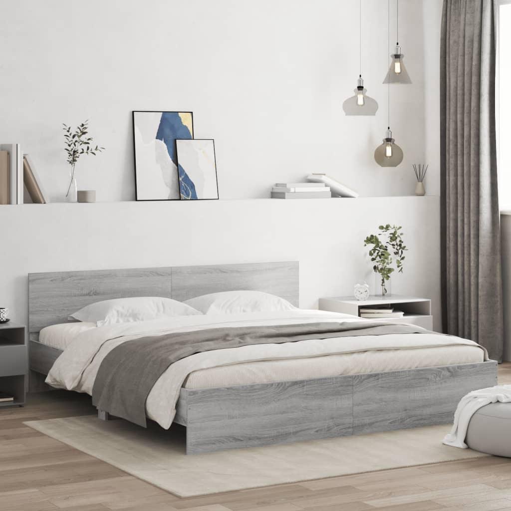 Sengeramme med sengegavl 180x200 cm grå sonoma-eg billede