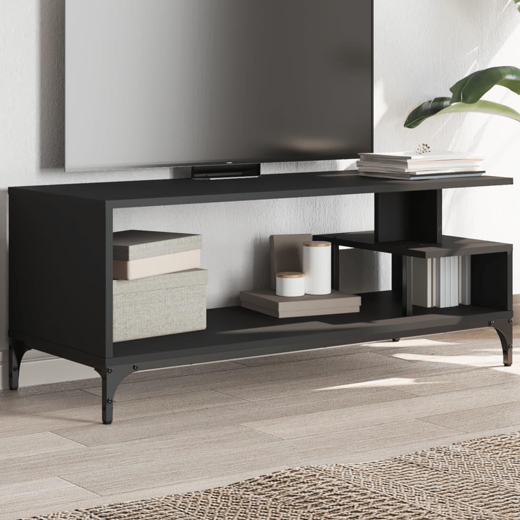 Tv-bord 102x40x41 cm konstrueret træ pulverlakeret stål sort