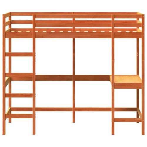 Højseng med skrivebord 100x200 cm massivt fyrretræ gyldenbrun