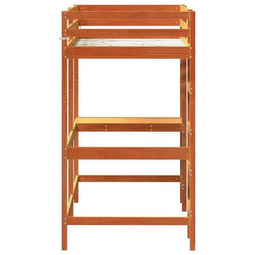 Højseng med skrivebord 100x200 cm massivt fyrretræ gyldenbrun