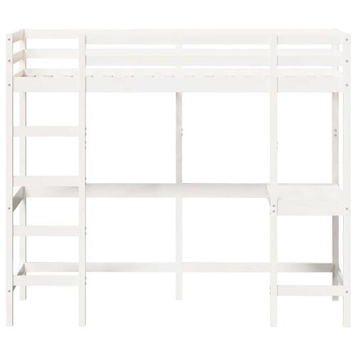 Højseng med skrivebord 75x190 cm massivt fyrretræ hvid