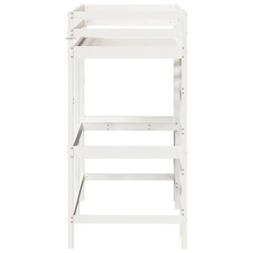 Højseng med skrivebord 75x190 cm massivt fyrretræ hvid