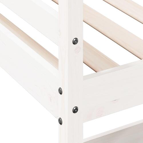 Højseng med skrivebord 75x190 cm massivt fyrretræ hvid
