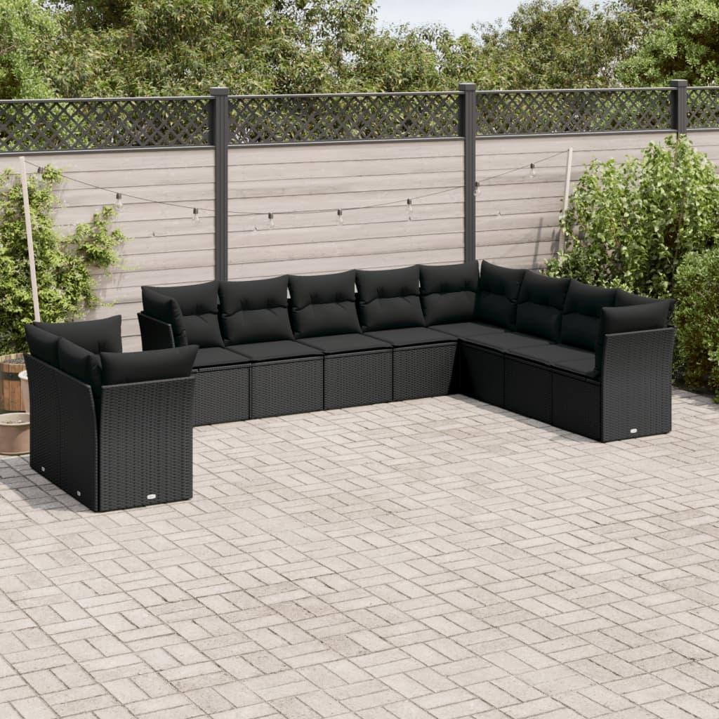 Sofasæt til haven 10 dele med hynder polyrattan sort