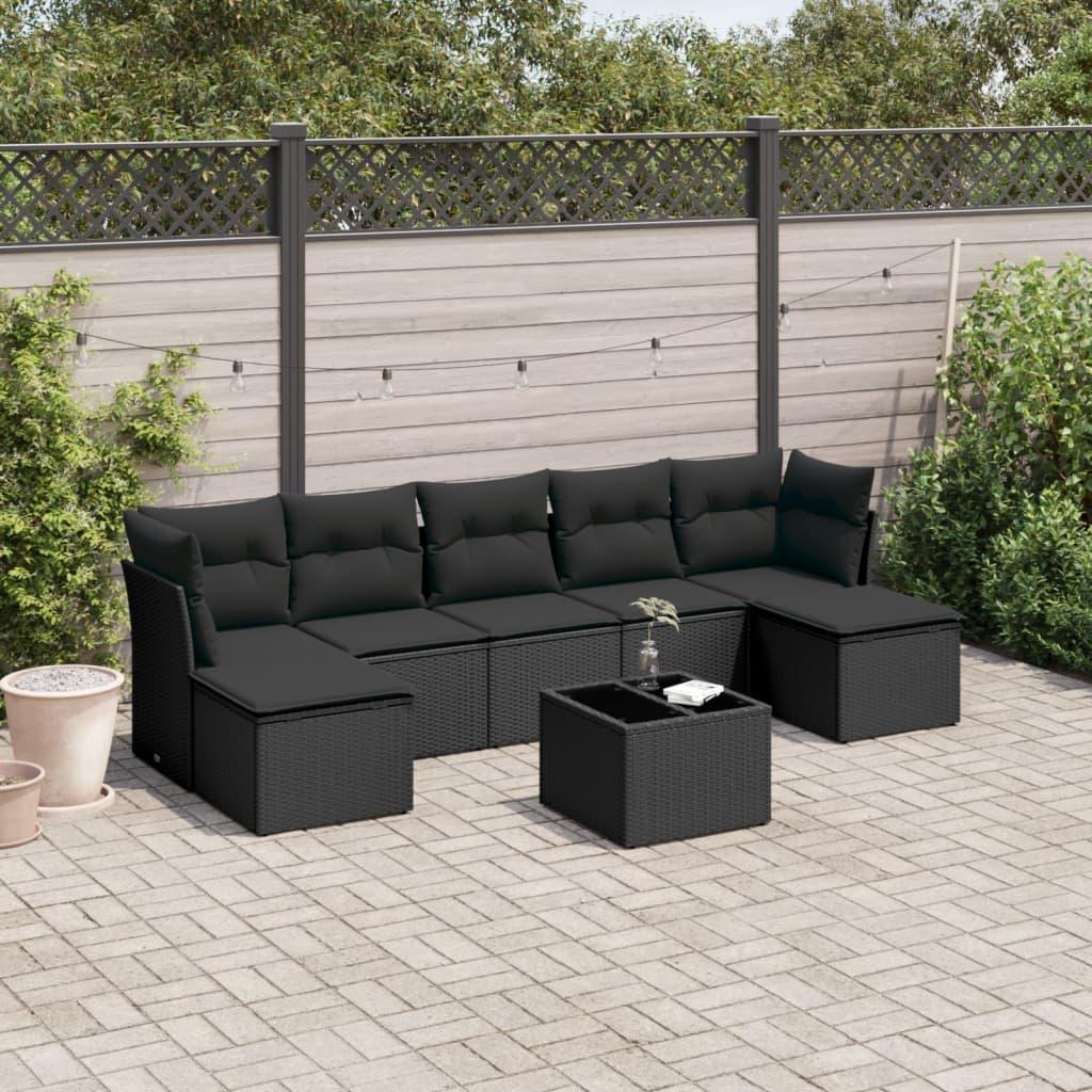 Sofasæt til haven i polyrattan - 8 dele med hynder, sort