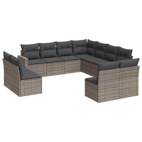 Loungesæt til haven 11 dele med hynder polyrattan grå