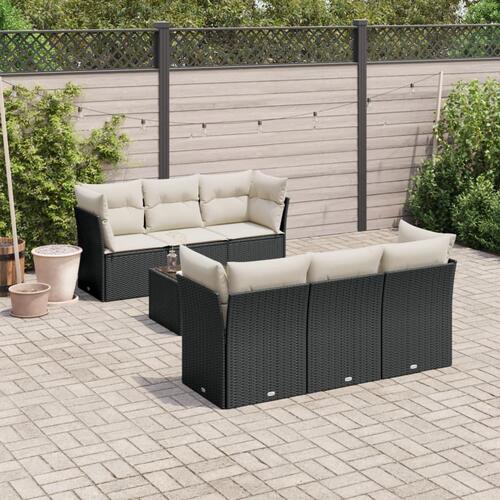 Sofasæt til haven 7 dele med hynder polyrattan sort