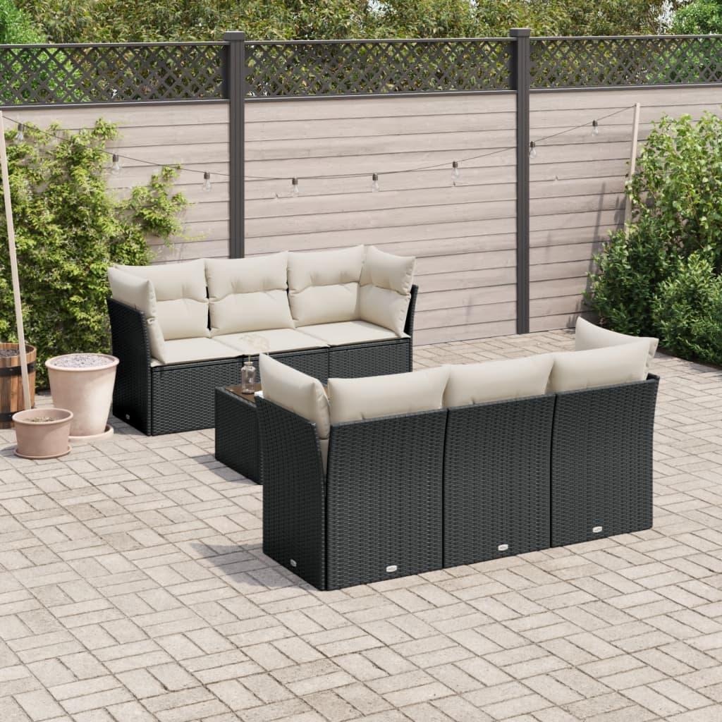 Sofasæt til haven 7 dele med hynder polyrattan sort