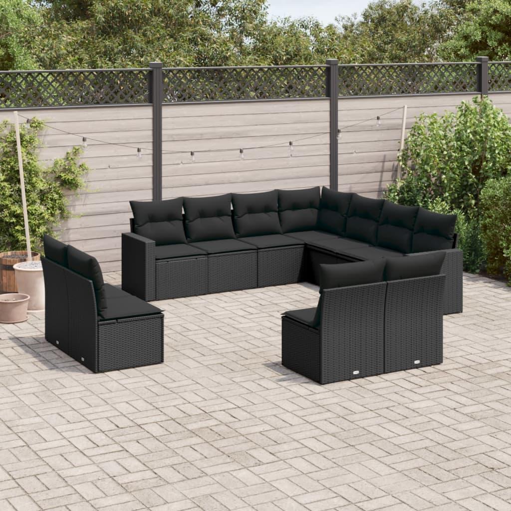 Sofasæt til haven 11 dele med hynder polyrattan sort