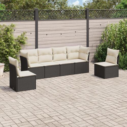 Sofasæt til haven 6 dele med hynder polyrattan sort