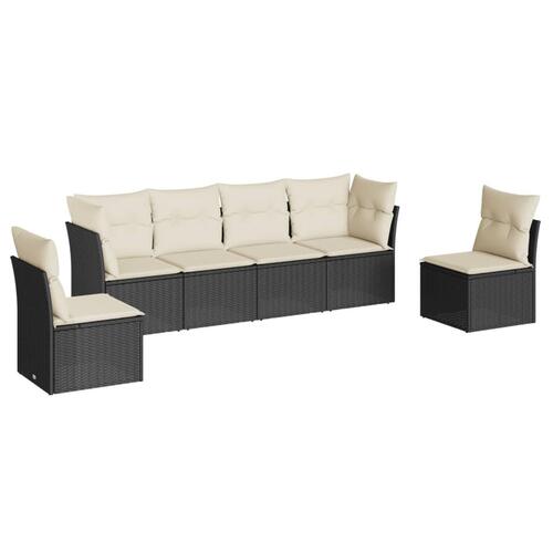 Sofasæt til haven 6 dele med hynder polyrattan sort