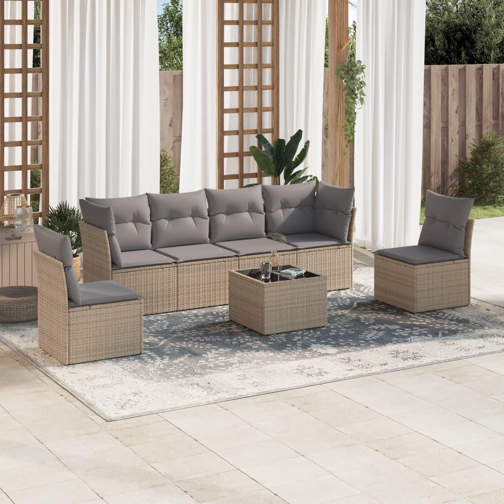 Sofasæt til haven 7 dele med hynder polyrattan beige